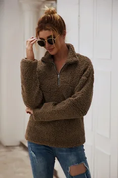 

2019 Autumn and WinterLoose Large Size Stand Collar Zipper Long Sleeves Sweatshirt S-XL
