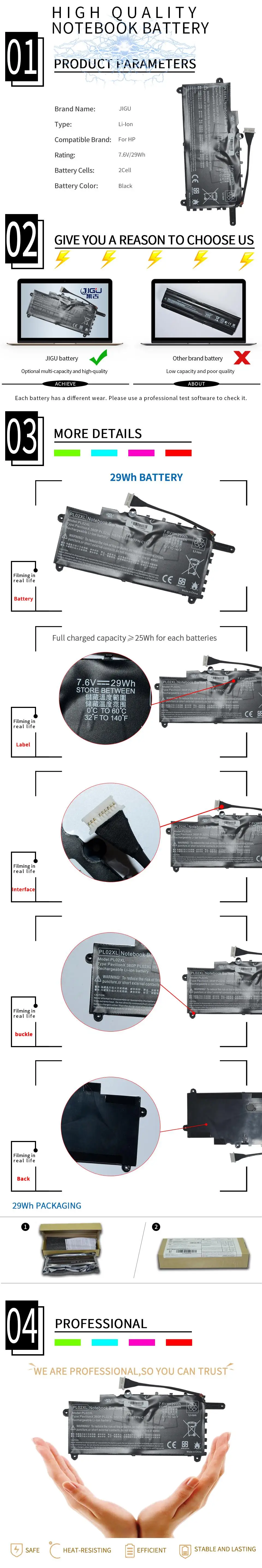 JIGU Аккумулятор для ноутбука HSTNN-LB6B PL02029XL PL02XL TPN-C115 для hp для павильонов 11 X360 Серии