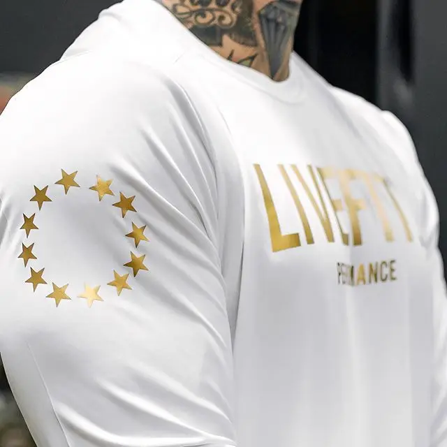 Лето круглый воротник футболки Tops Tees men's Длинные рукава футболки спортивный фитнес-Для мужчин рубашка тренажерный зал Для мужчин футболка