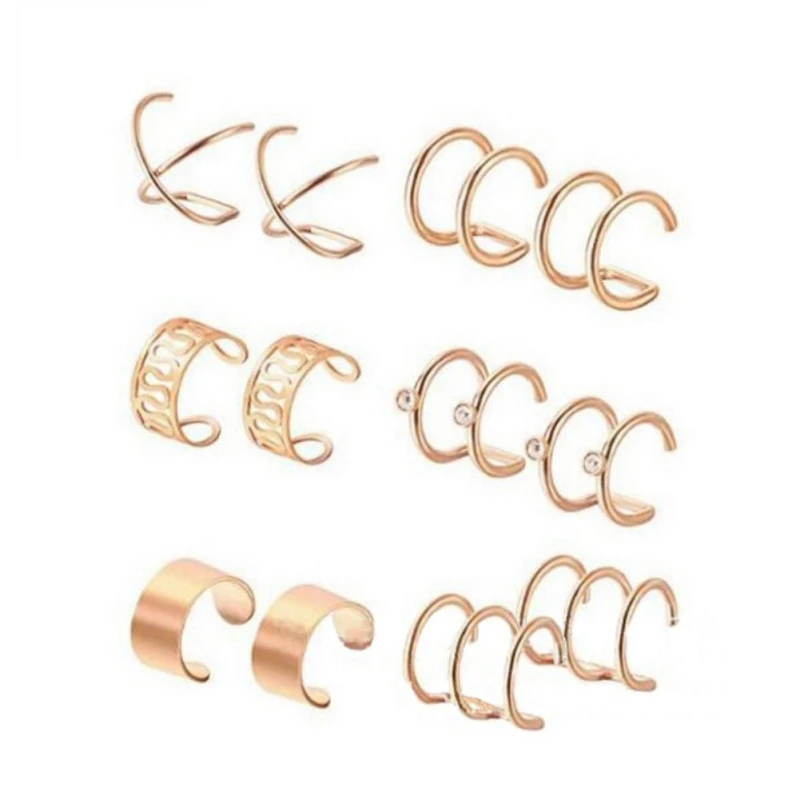 6 Pairs silver earrings Stainless Steel Ear Clips Unisex Fashion Casual Without Pierced Ear Bone clip false Ring Earrings Set