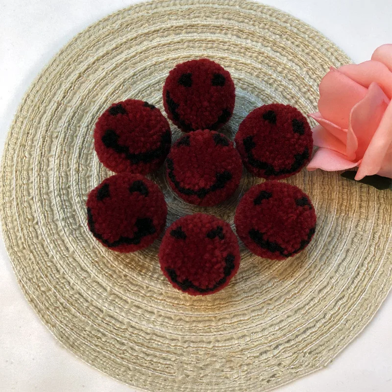 20Pcs Cute Smiling Face Elastic Pompoms Balls DIY Craft Supplie Expression Pom poms Headwear Jewelry Ornaments Woobies Decor 3cm