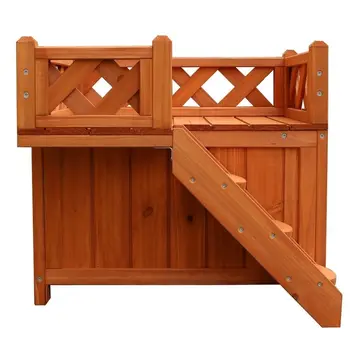 

Fir Wood Cat House Double-deck Pet Cat Climbing House With Balcony and Ladder SKU67300929