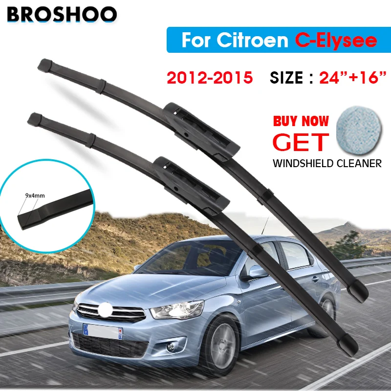 

Car Wiper Blade For Citroen C-Elysee 24"+16" 2012-2015 Auto Windscreen Windshield Wipers Blades Window Wash Fit U Hook Arms