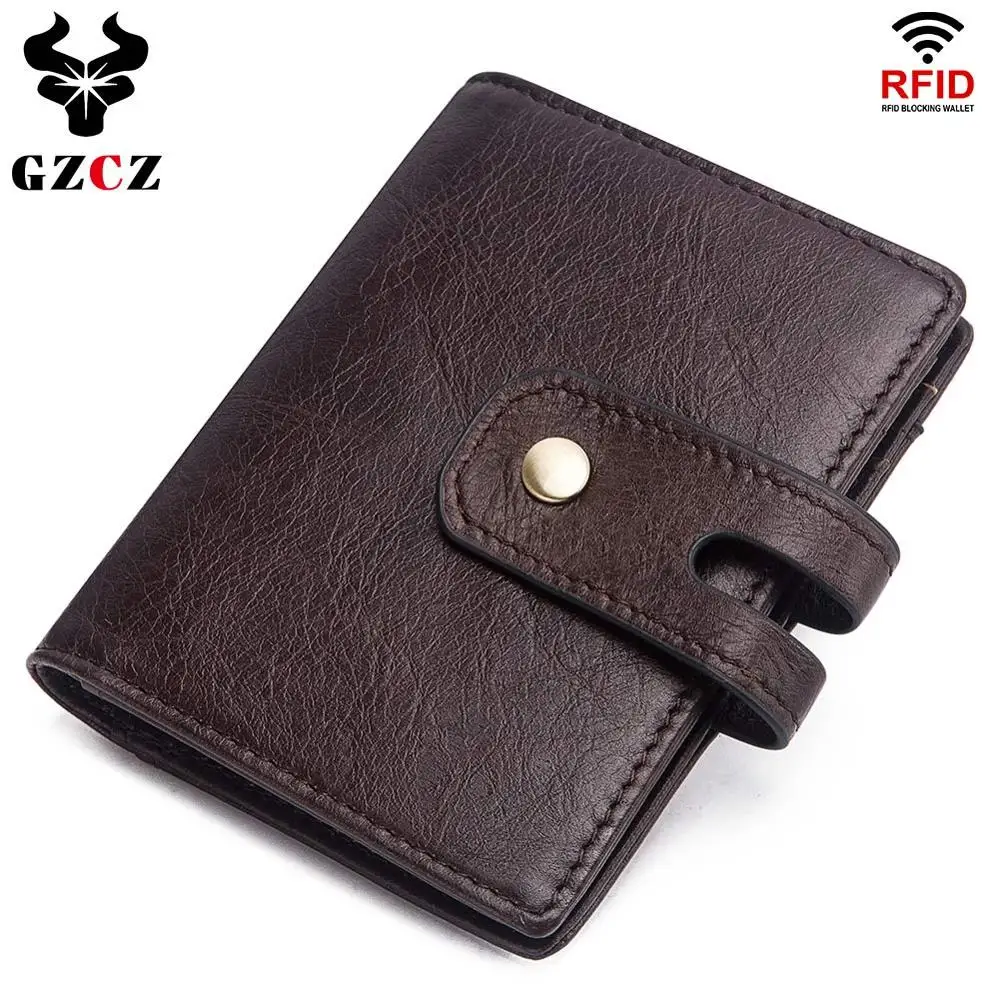 GZCZ Genuine Leather Credit Card Holder Business ID Slim Wallet Bifold Front Pocket With RFID Blocking Portomonee Mini Purse