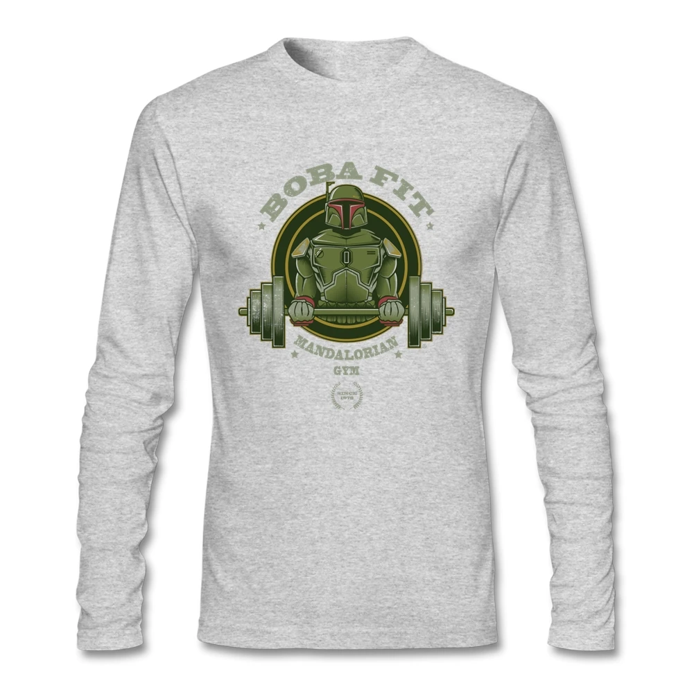 Новые дизайнерские футболки для мужчин BOBA FIT star wars круглый вырез, длинный рукав хлопок Мужская футболка рубашка Азиатский размер - Цвет: Серый
