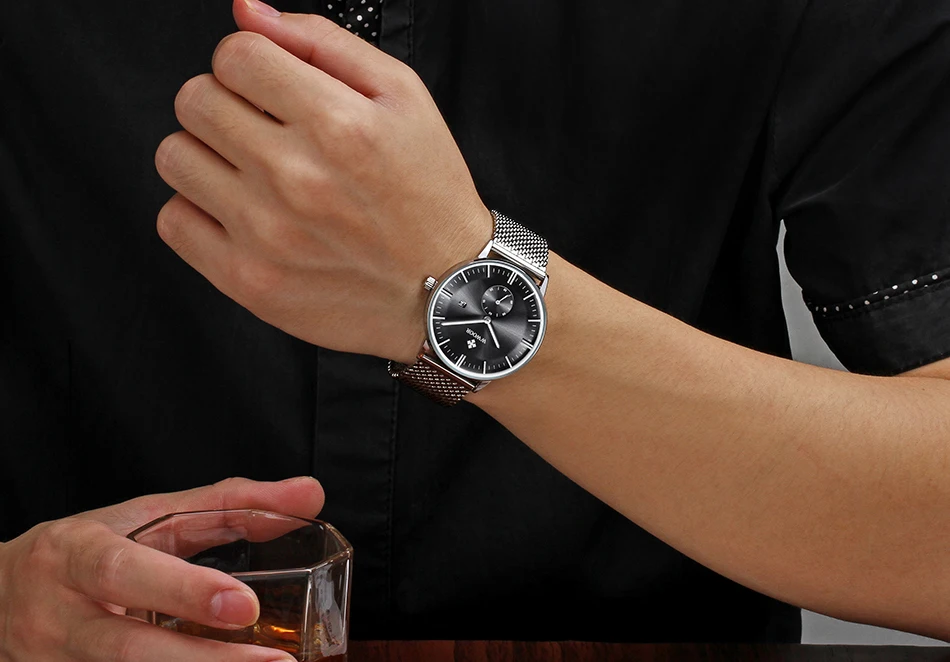 WWOOR часы для мужчин Лидирующий бренд роскошные часы сетка нержавеющая сталь ремешок для часов Япония кварцевый механизм 30 м водонепроницаемые повседневные мужские наручные часы