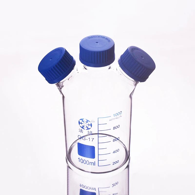 Azuis do Parafuso Vidro de Borosilicate Garrafa do Reagente de Fapei com 3 Plástica dos Frascos da Amostra da Graduação com 3 Tampas Tampa Pescoços 1000ml Gl45mm 1 Garrafa do reagente de fapei, com 3