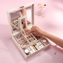  Casegrace Large PU Leather Jewelry Storage Box Wtih Travel Mini Organizer Velvet Earring Ring Necklace Watch Case Joyero Casket 