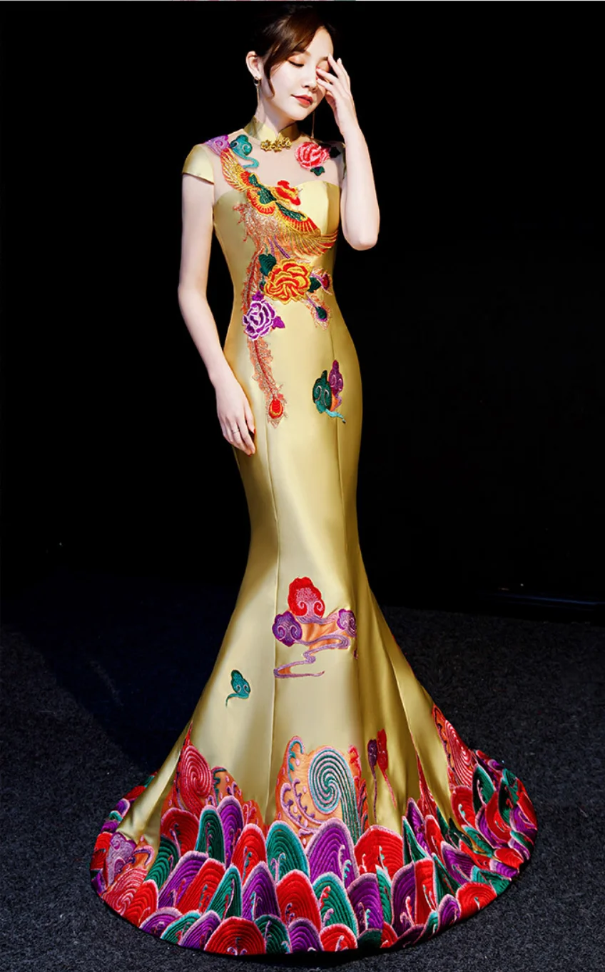 Синее китайское традиционное платье современный Ципао свадебное Cheongsam длинное вечернее платье вечерние сексуальные спинки vestido