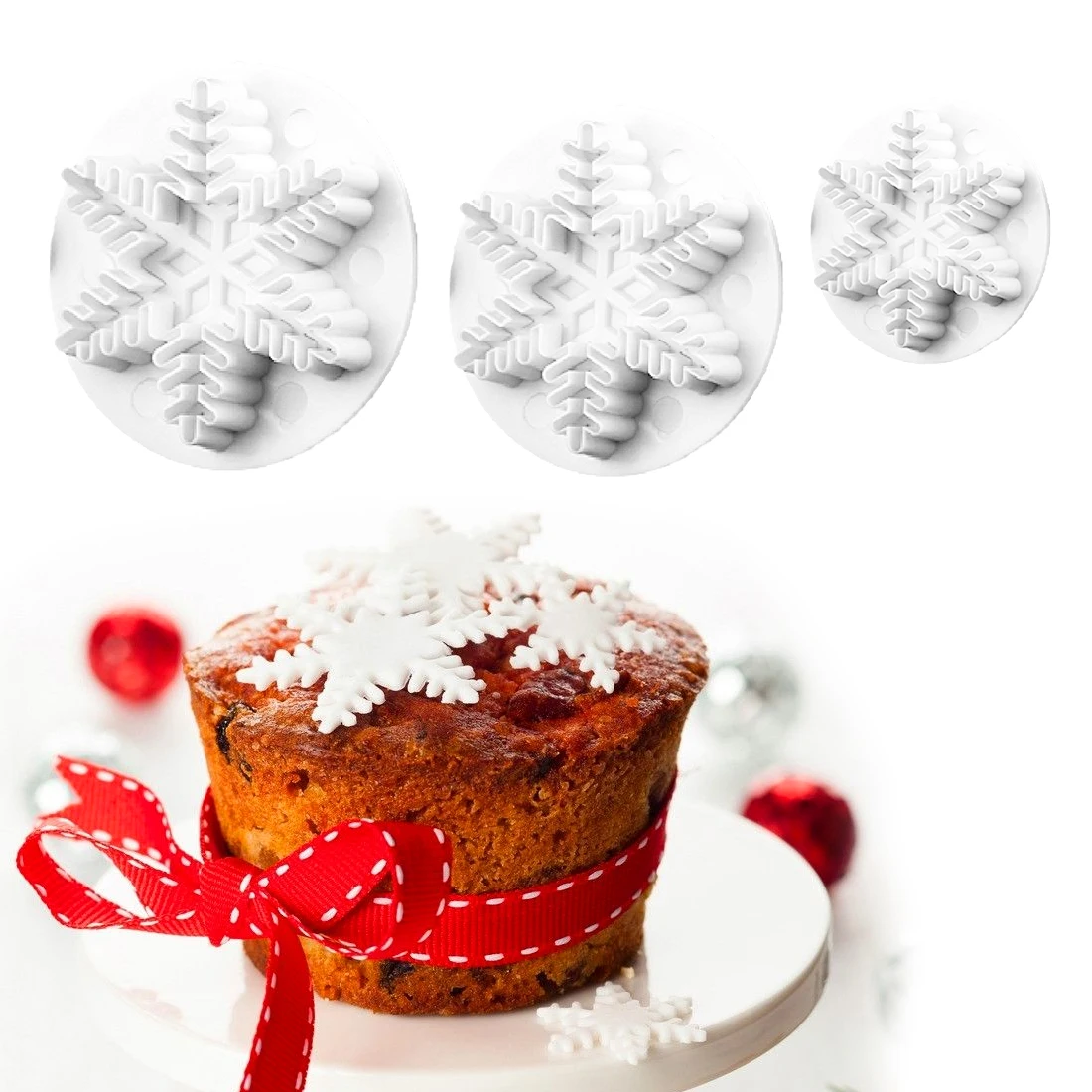 

3Pcs/Set Snowflake Fondant Cake Decorating Sugar Craft Cutter Mold Tools Christmas Cake Decorating Tools For Birthday Wedding