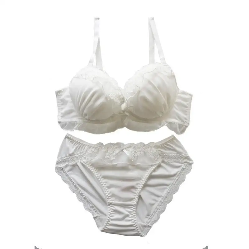 Sweet Girl Sexy Lingerie for Small Chest See Through Bra and Panty Set Ruffle White Chiffon Bra Brief Thong Sets Underwear Women
