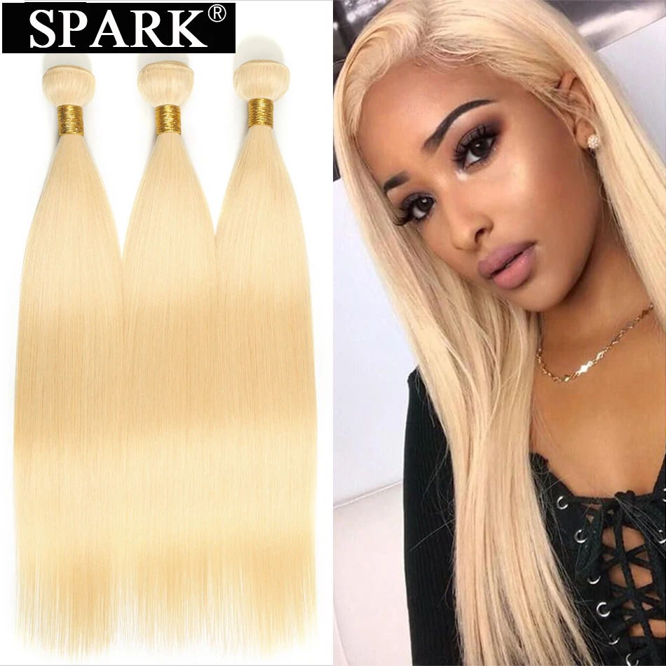 Spark волосы#613 Цвет прямые бразильские девственные волосы(Virgin Hair) 1/3/4 Комплект сделки пряди человеческих волос для Инструменты для завивки волос Мёд волосы цвета блонд для наращивания на заколках