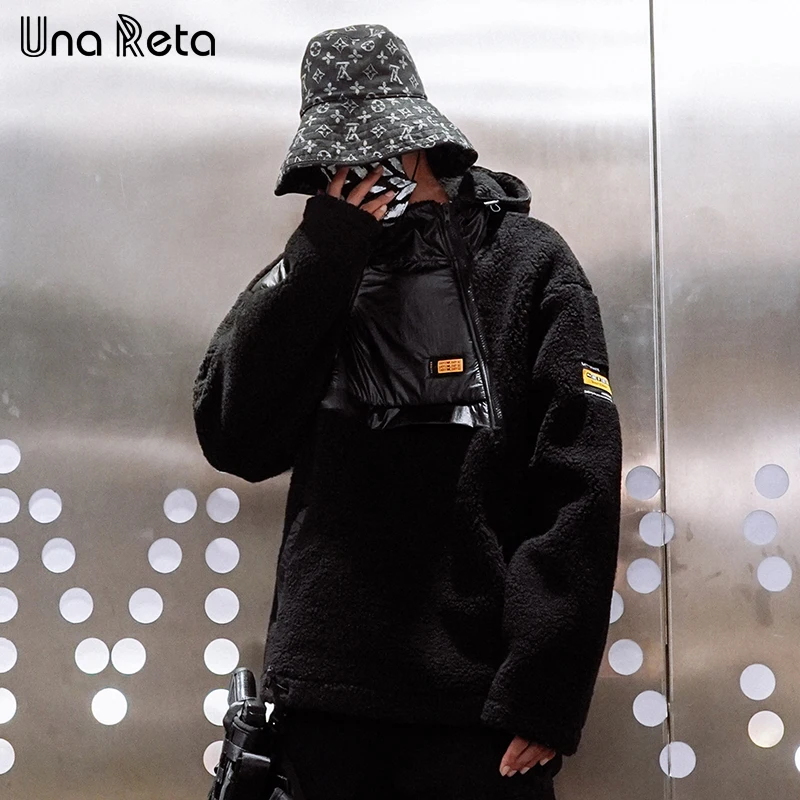 Una Reta/зимняя мужская парка с капюшоном, Новая повседневная шерстяная куртка, большие размеры, Мужская Высококачественная теплая парка в стиле хип-хоп, пальто, уличная одежда - Цвет: Черный