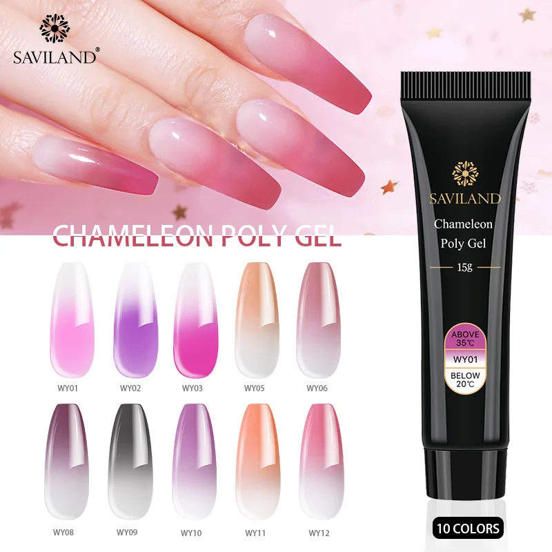 

Saviland 15ml Thermal Poly Extension Nail Gel Polish 2 Layers Temperature Color Changing Builder UV Gel Varnish Manicure Set