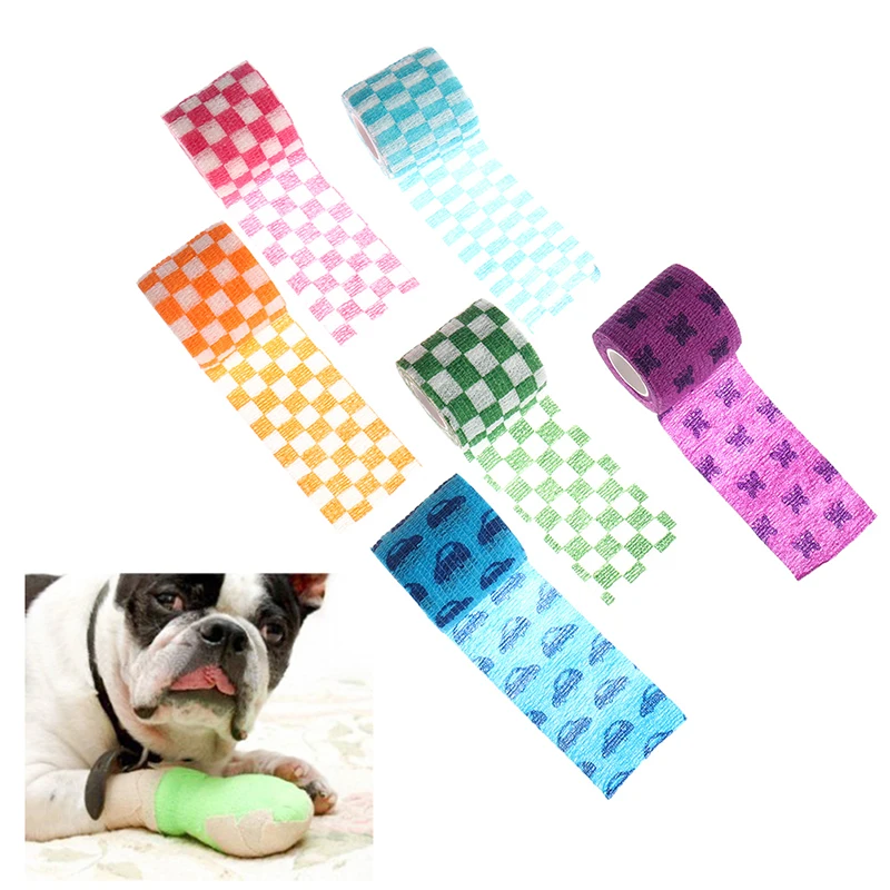 Vendaje elástico de dibujos animados para perros y gatos, cinta no tejida para primeros auxilios, gasa médica, 4,5 m, 1 ud.