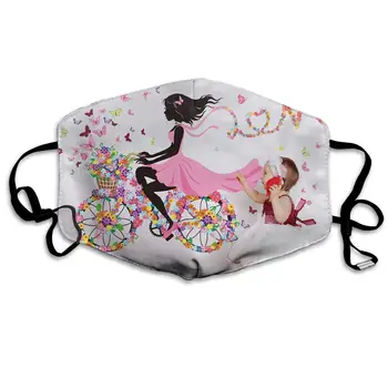 

Dustproof Washable Reusable Romantic Girl On Bicycle Butterfly Flower Mouth Cover Mask Respirator Germ Protective Warm