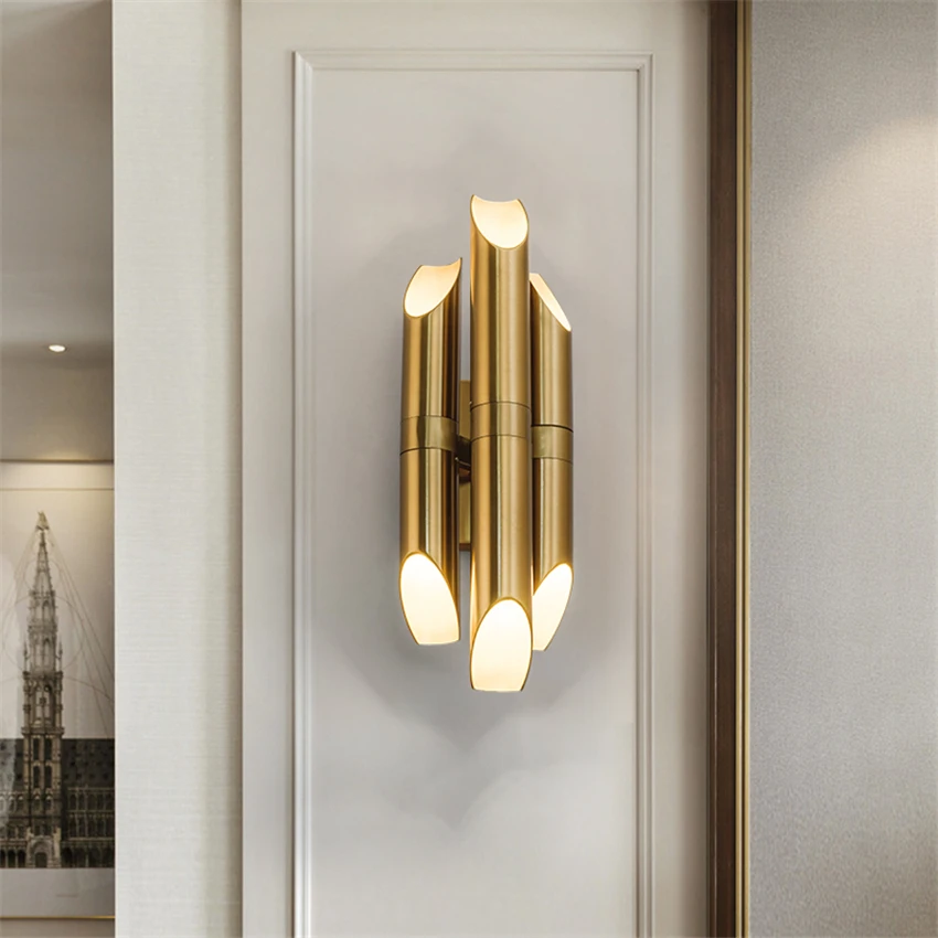 Post-modern Luxury Bronze Gold Wall Lamps Nordic Hotel Mirror Headlights Living Room Bedroom Hallwall Sconce Wall Lights Fixture