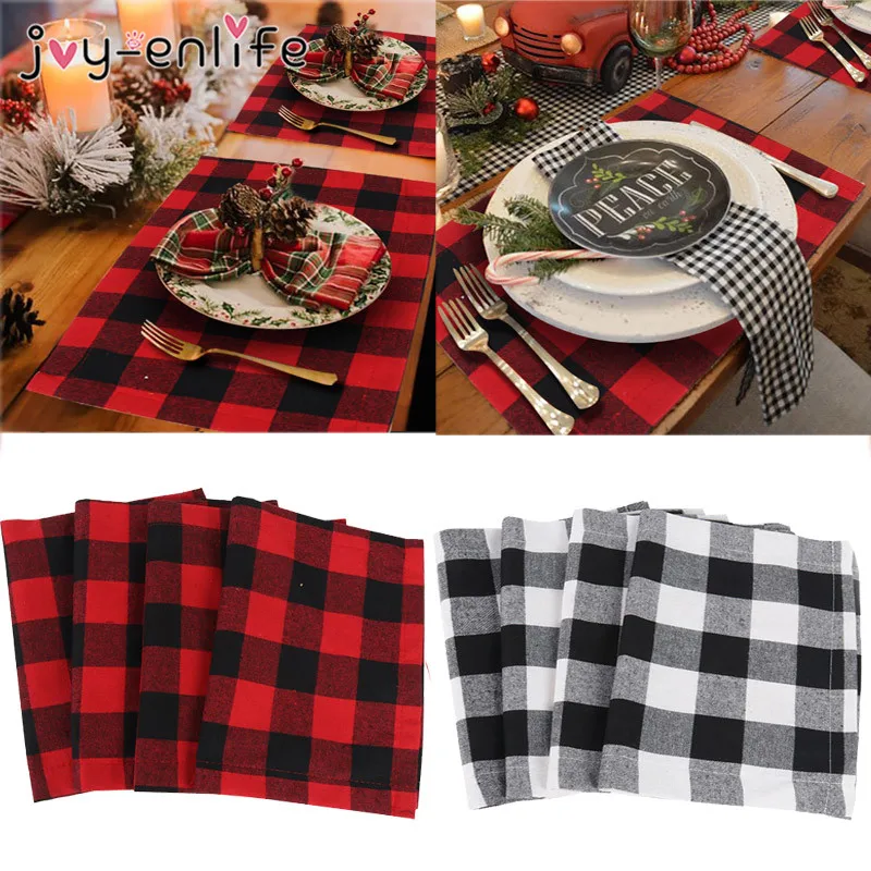Christmas Red Black Plaid Placemat Christmas home Decoration Table Pad Mat Christmas Kitchen Supplies Navidad New Year 2021 gift Christmas Red Black Plaid Placemat Christmas home Decoration Table Pad Mat Christmas Kitchen Supplies Navidad New Year 2021 gift