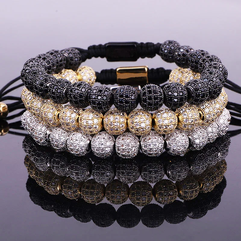 

Luxury Men Jewelry Bracelet CZ Micro Pave Ball Beads Woven Custom Bracelet For Women Men