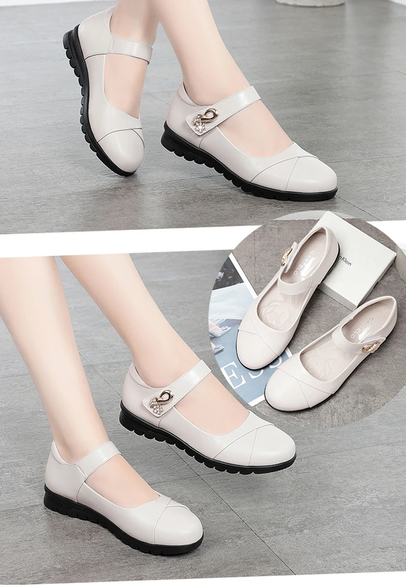 Rimocy Comfort Soft Bottom Flat Shoes Women 2022 New Hook Loop Non-slip Mom Shoes Woman Crystal Pu Leather Mary Janes Shoe