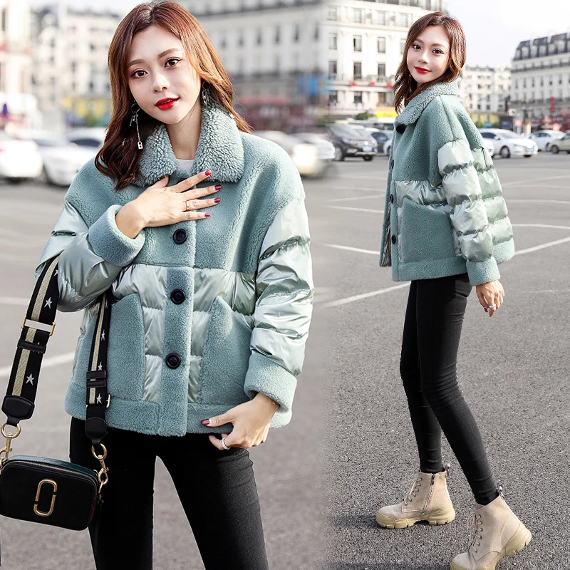 Fashion Brand Women Warm Cotton Jacket Winter Coat Loose Lambswool Patchwork Short Outerwear Single-breasted Female Casual Tops