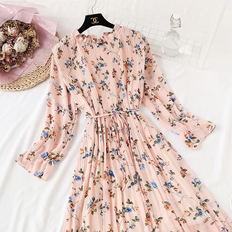 Elegant Polka Dot Women Dress Female Casual Flare Sleeve Office Chiffon Dot Print Dresses A-line Vintage Sweet Clothing Vestidos