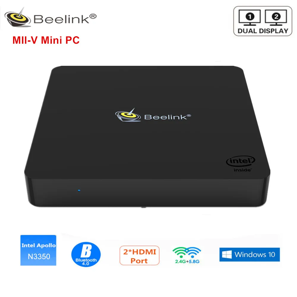 Beelink MII-V Мини ПК Intel Apollo Lake N3350 4 Гб ОЗУ DDR4L 64/128 ГБ с поддержкой двух дисплеев Windows10 2