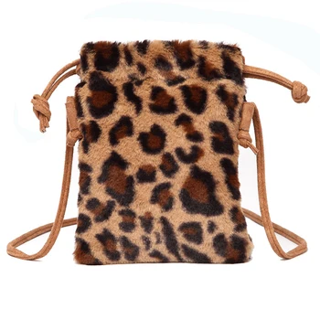 

Hairbag autumn winter Korean version of the trend leopard print plush women's bag fashion one-shoulder slanted mobile phone bag
