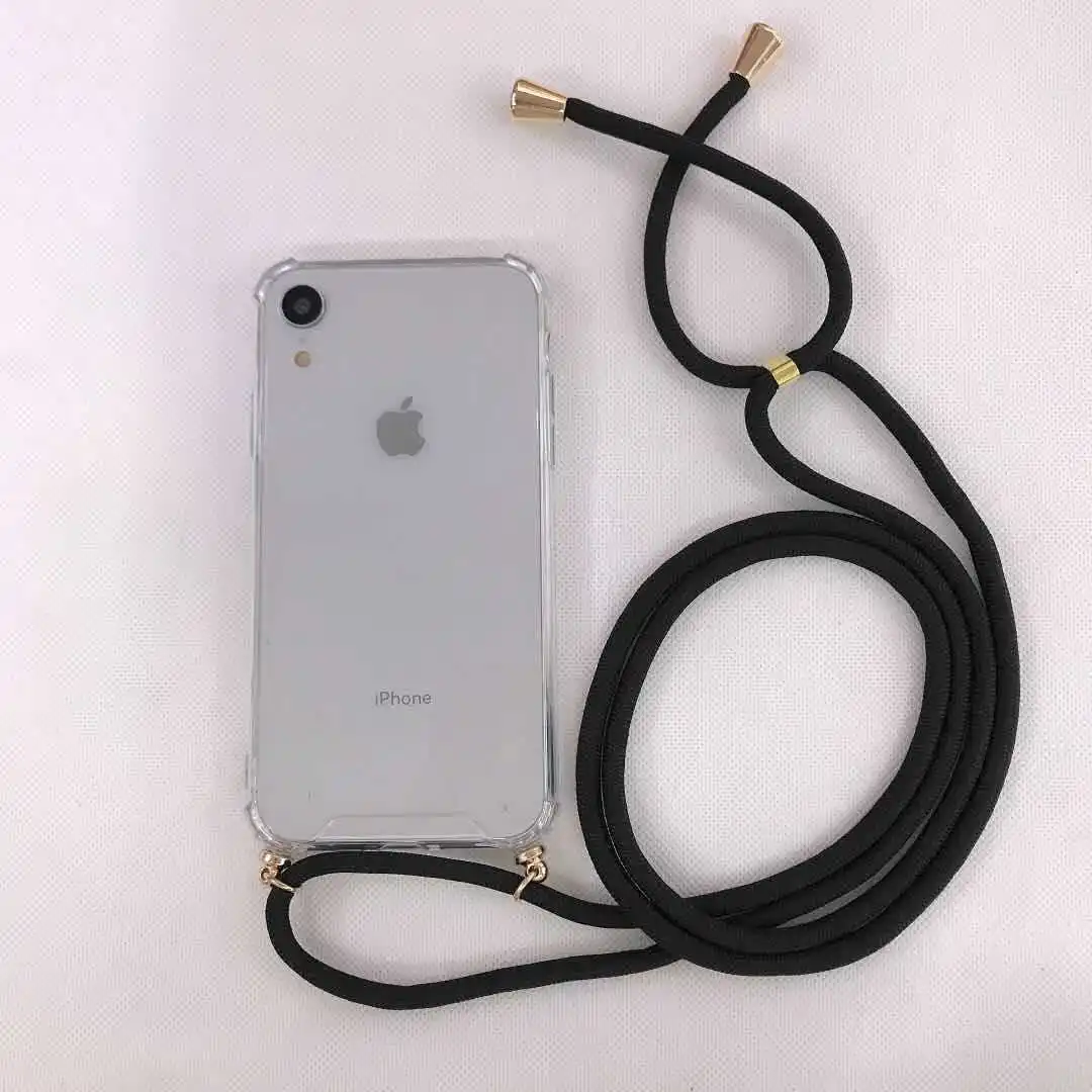

New Style Lanyard Phone Case Suitable for Apple XR Phone Case Transparent Four Corners Shatter-resistant Protective Case Factory