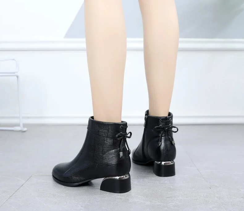 GKTINOO New Ankle Boots Women Pointed Toe Thick Heels Genuine Leather Shoes Short Boots Soft Sole Footwear Plus Size 35-43