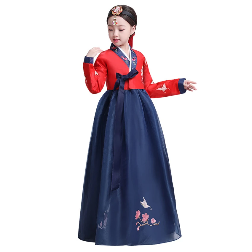 Traditional Korean Clothing Girls Hanbok Embroidery Long Sleeve Ancient Dance Costume Stage Performance Retro Court Dress