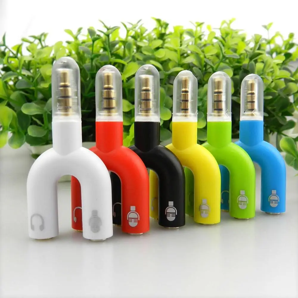 10PCS U Type Adapter Dual 3 5 MM Headphone Plug Audio Cables Splitter Microphone 2 in 1 Swivel Connector