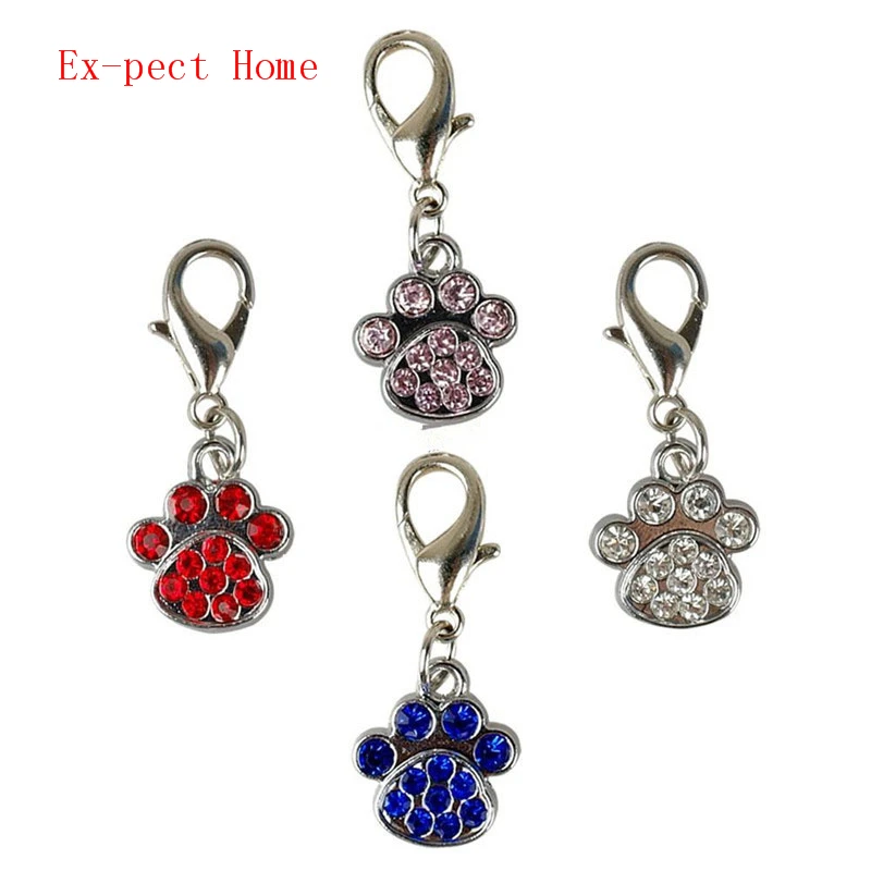 

200pcs Fashion Paw Tags Pet Pendant Collar Rhinestone Pendant Cute Charms with Hooks Dog Pet Decoration Accessories