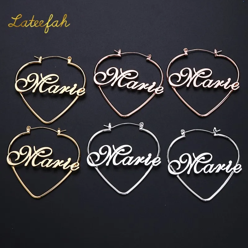 

Three Color Customize Letter Copper Alloy Heart Shaped Coil Drop Earring Romantic Elegant Style For Girl Jewelry Wedding