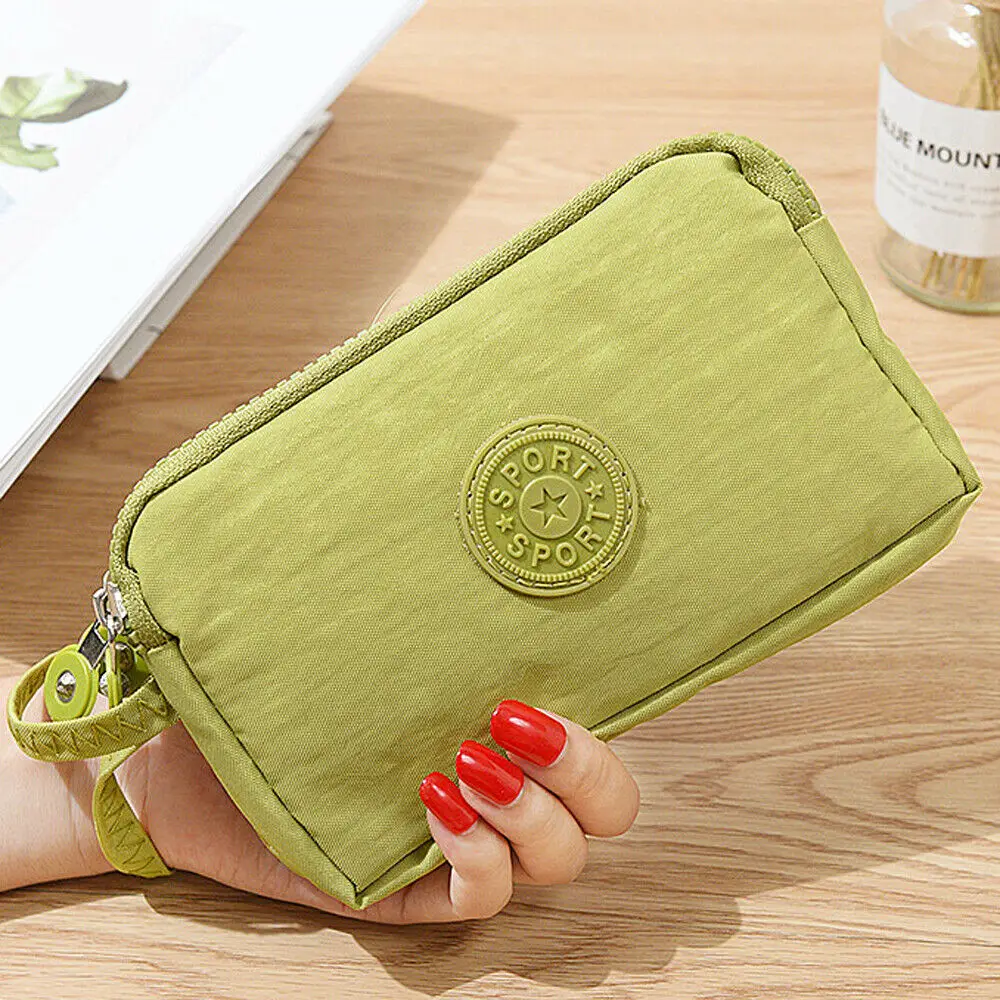 Высокое качество Для женщин 3 Слои парусиновые сумки из натуральной кожи на молнии, сумка на молнии, сумка, кошелек, сумочка с отделением для монет держатель для карточки-ключа для телефона сумка в подарок - Цвет: Зеленый