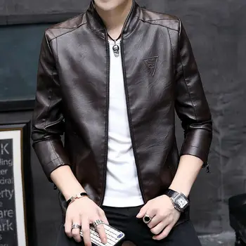 

Mens Korean Version PU Leather Leisure Jacket Vintage Slim Fit Biker Retro