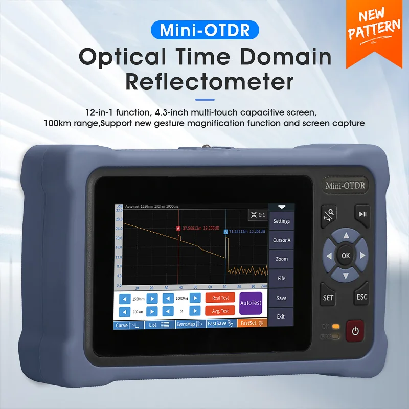 12 в 1 100 км Мини OTDR 1310/1550nm 26/24dB волоконно-оптический рефлектометр сенсорный экран VFL