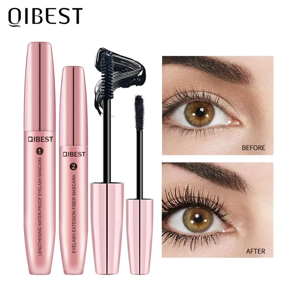 

QIBEST 4D Black Mascara Set Lengthening Eye Lashes Extension Fiber Eyes Makeup Kit Silk Fiber Eyelash Volume Waterproof Mascara