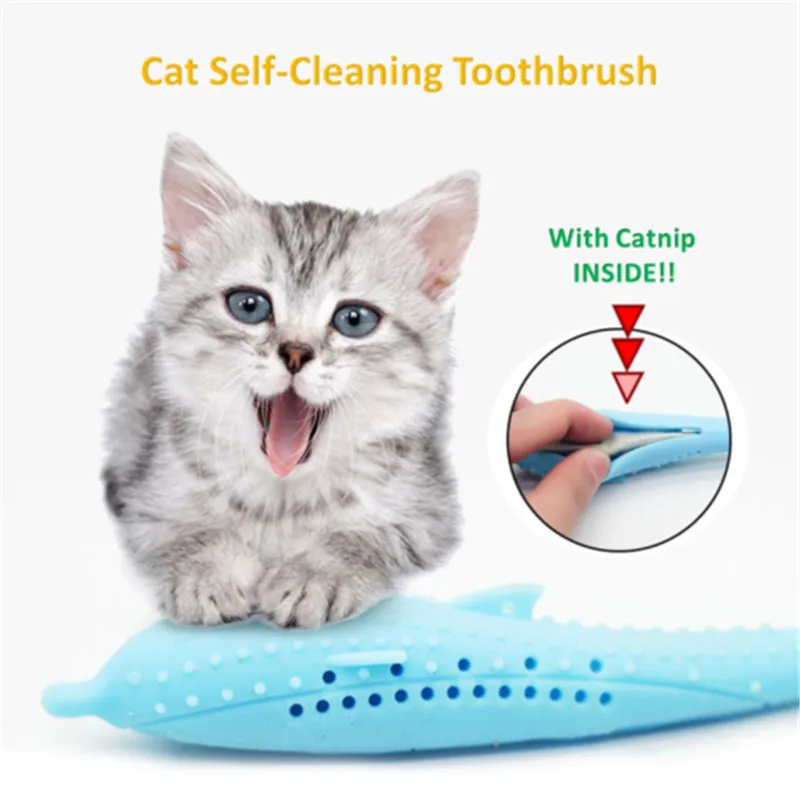 

Pet Cat Toothbrush Toy Fish Shape Catnip Flavor Silicone Molar Stick Teeth Cleaning Toy for Cats Kitten Interactive Cat Toys