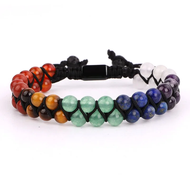 Unqiue design high quality natural stone braided beads bracelet bangle 7 charka lava stone energy lucky men women jewelry gift