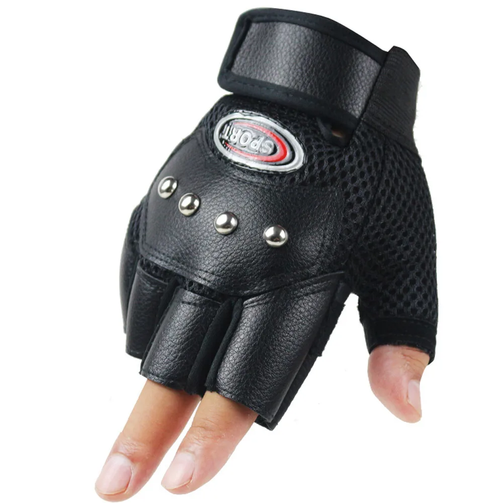 mens leather winter gloves Men's Half Finger Leather Fitness Cycling Glove Bike Sport Fishing Glove Men Tactical Gym Black Rivet Punk Party Dance Glove men's waterproof gloves