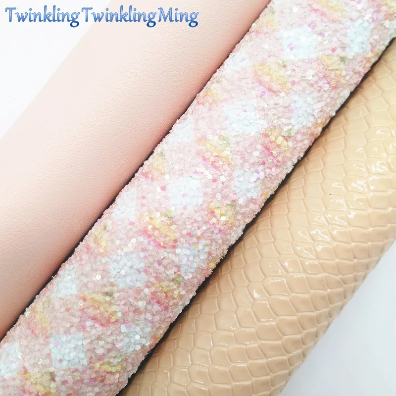 

Mixed Color Glitter Fabric, Lizard Faux Leather Fabric, Synthetic Leather Fabric Sheets For Bow A4 8"x11" Twinkling Ming XM359