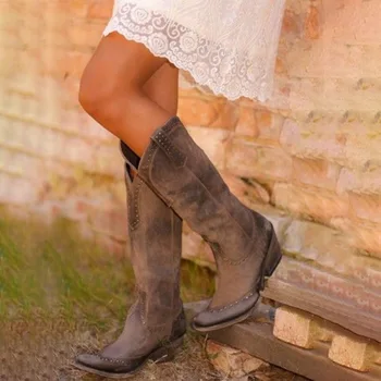 

Fashion Winter Women Boots Retro Rivet Knee High Boots Handmade Leather Long Booties Women High Cowboy Boots Casual Shoes
