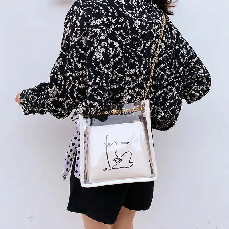 Летняя прозрачная сумка, новый тип Xiaoqing, новый корейский Шелковый шарф с волнистым узором на одно плечо, маленькая квадратная сумка