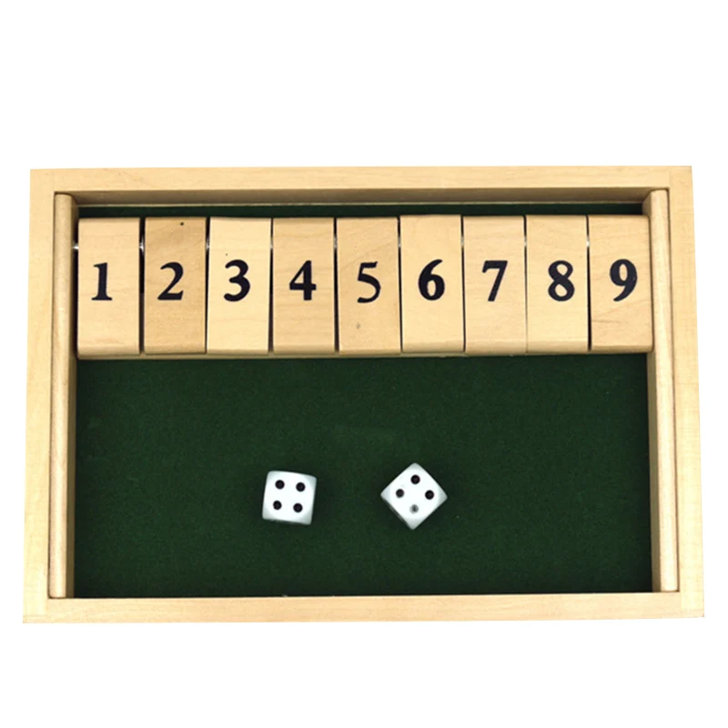 Flop Games Shut Box Wooden Board Game with Dice for Classroom Home Party Kid Adults BM88