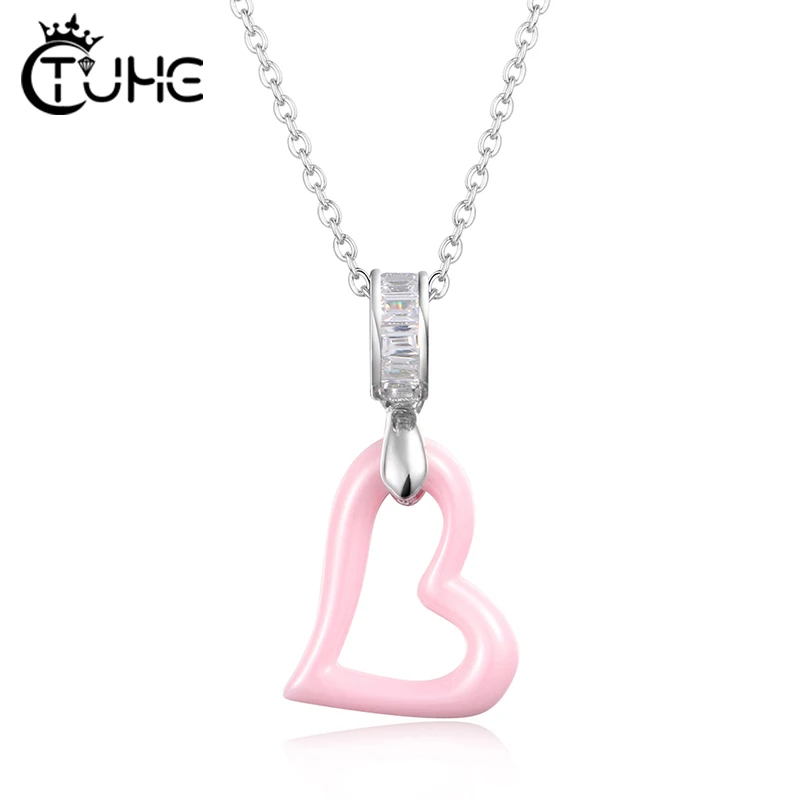 Черное розовое сердце керамическое ожерелье с подвеской для женщин никогда не