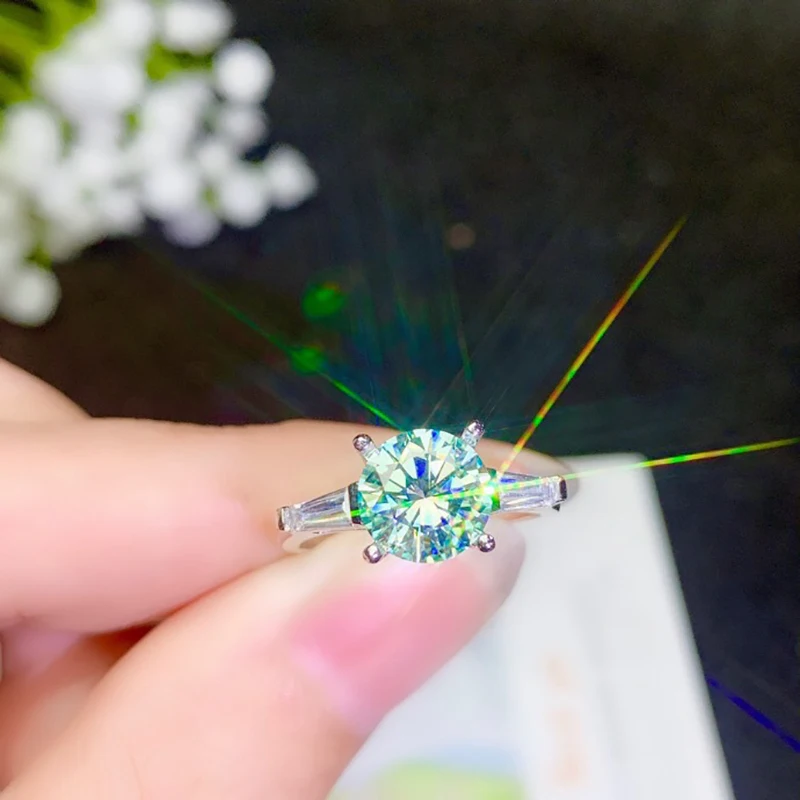 BOEYCJR 925 серебро 1ct/2ct синий цвет Муассанит VVS обручальное свадебное кольцо с бриллиантом с национальным сертификатом для женщин