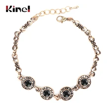 Kinel Винтажные Ювелирные изделия оптом браслет с черным камнем для женщин античное золото серый кристалл цветок браслет Дубай ювелирные изделия