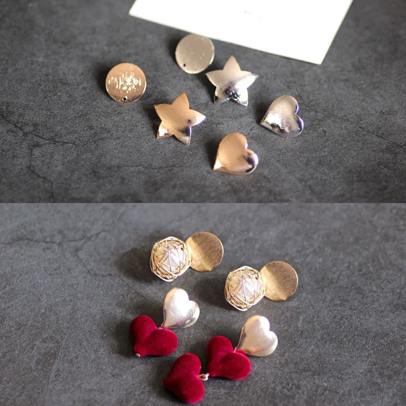 Аксессуары для сережки DIY 18K позолоченные серьги-гвоздики круглые пятиконечные звезды серьга-гвоздик сердечко материал для серег кулон