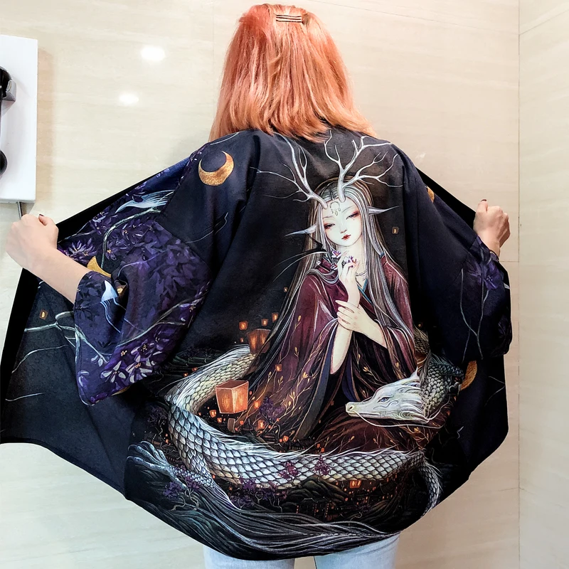 Japanese Kimono Women Yukata Female Summer Beach Kimono Cardigan Haori Obi Japanese Streetwear Harajuku Shirt Clothes